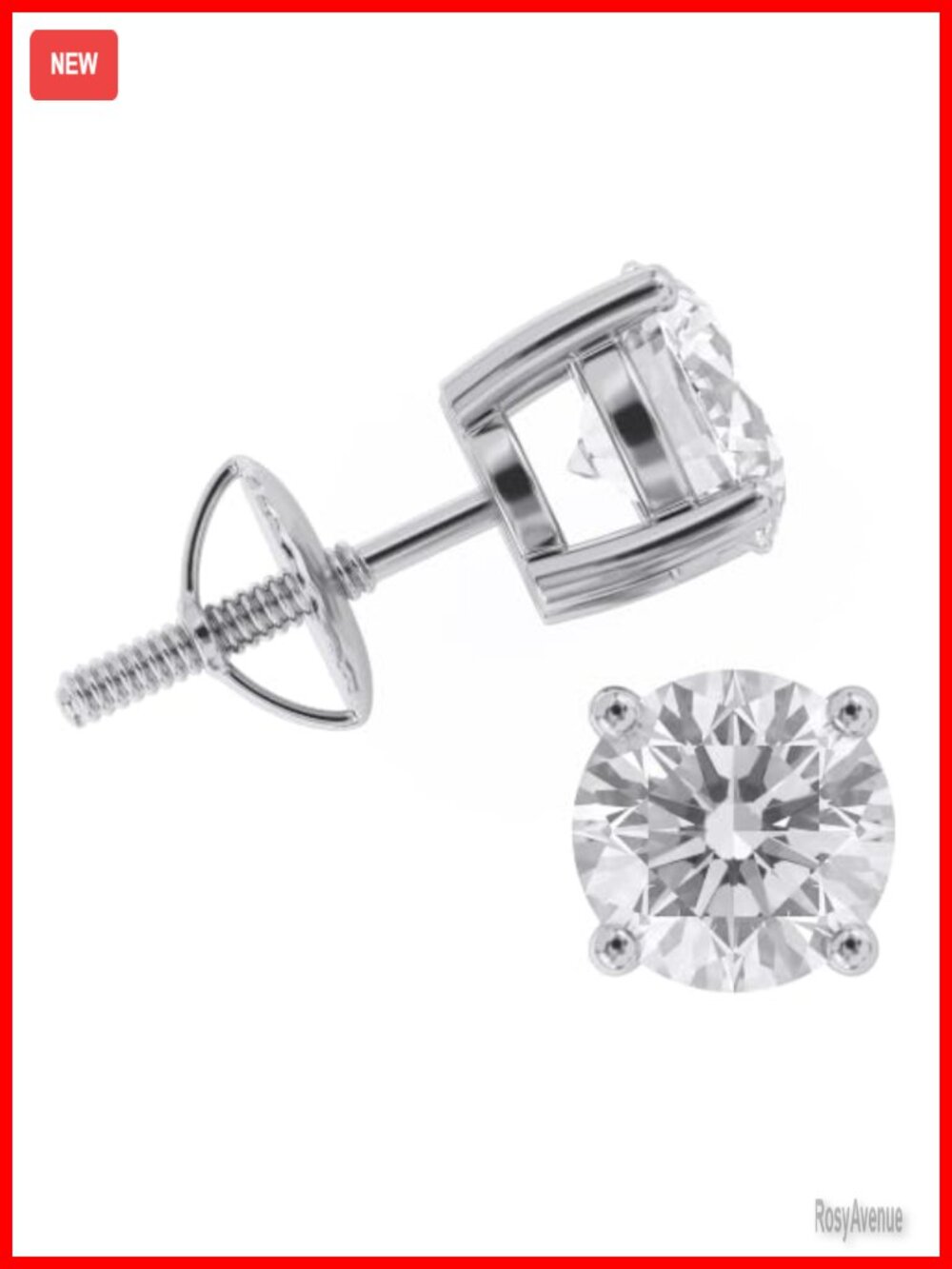 IGI Lab Grown Diamond Stud Earrings 14K White Gold Screw Back